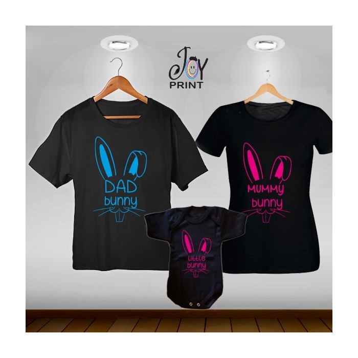 Tris T-shirt/body Pasqua Bunny's family Nero