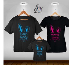 Tris T-shirt/body Pasqua Bunny's family Nero