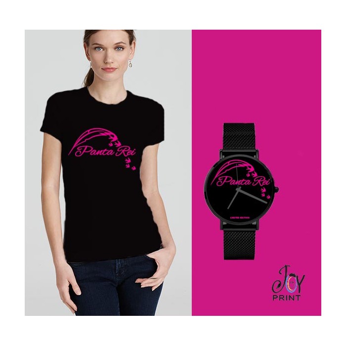 Tshirt+orologio panta rei nero e fuxia Tshirt+orologio panta rei nero e fuxia