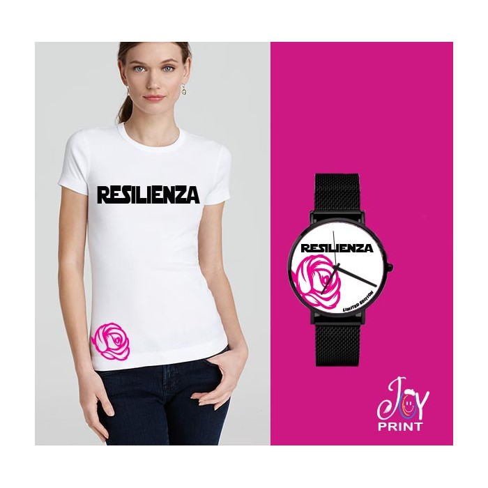 Tshirt+orologio Resilienza bianco e fuxia