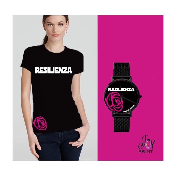 Tshirt+orologio Resilienza nero e fuxia