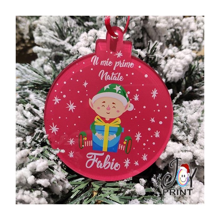 Addobbo Palla in Plexiglass di Natale Personalizzata Elfo Idea Regalo