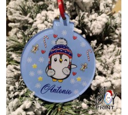 Addobbo Palla in Plexiglass di Natale Personalizzata Pinguino Idea Regalo