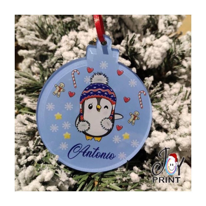 Addobbo Palla in Plexiglass di Natale Personalizzata Pinguino Idea Regalo