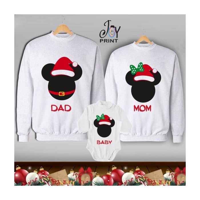 Tris di Felpe/Lupetto Family Natale Mickey Mouse bianco