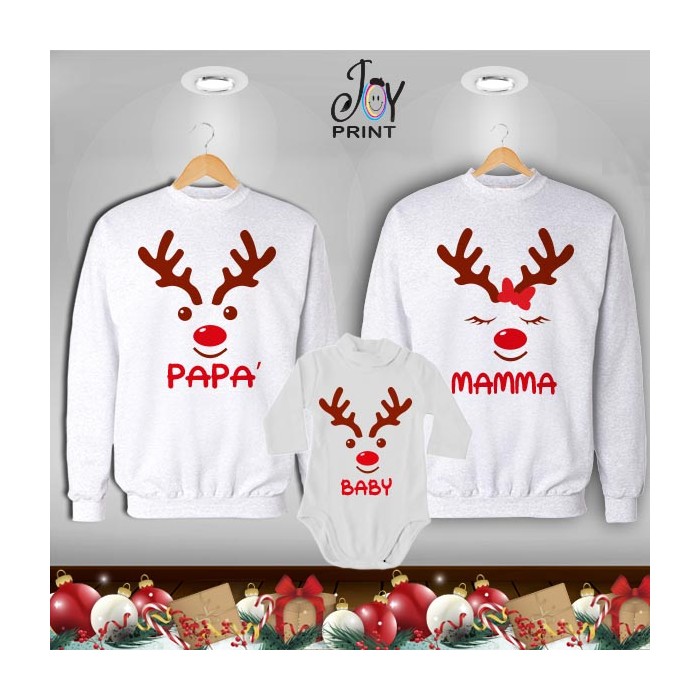 Tris di Felpe/Lupetto Family Natale Christmas Reindeer Bianco