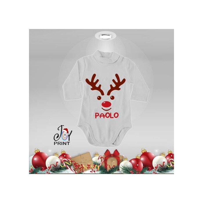 Body Lupetto Neonato Personalizzato Natalizio Christmas Reindeer Idea Regalo