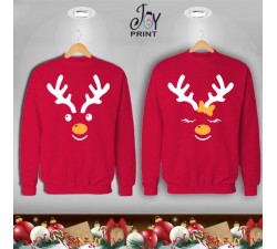 Coppia di felpe Personalizzate Christmas reindeer red