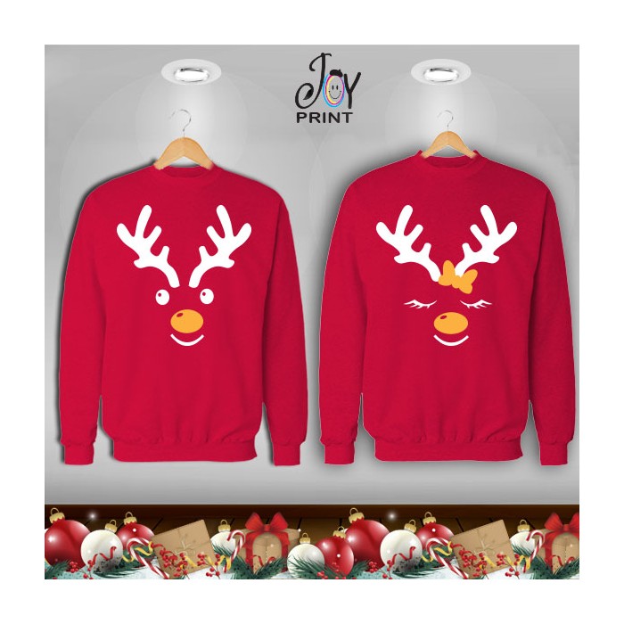 Coppia di felpe Personalizzate Christmas reindeer red