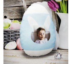 Cuscino Pasqua Sagomato Rabbit Azzurro personalizzato con foto
