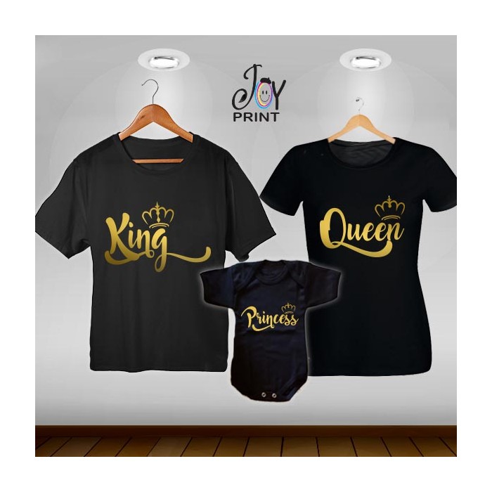 Tris T-shirt/body King e Queen royalty Oro Nero