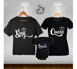 Tris T-shirt/body King e Queen royalty  Nero