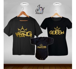 Tris T-shirt/body King e Queen Graffiti Oro