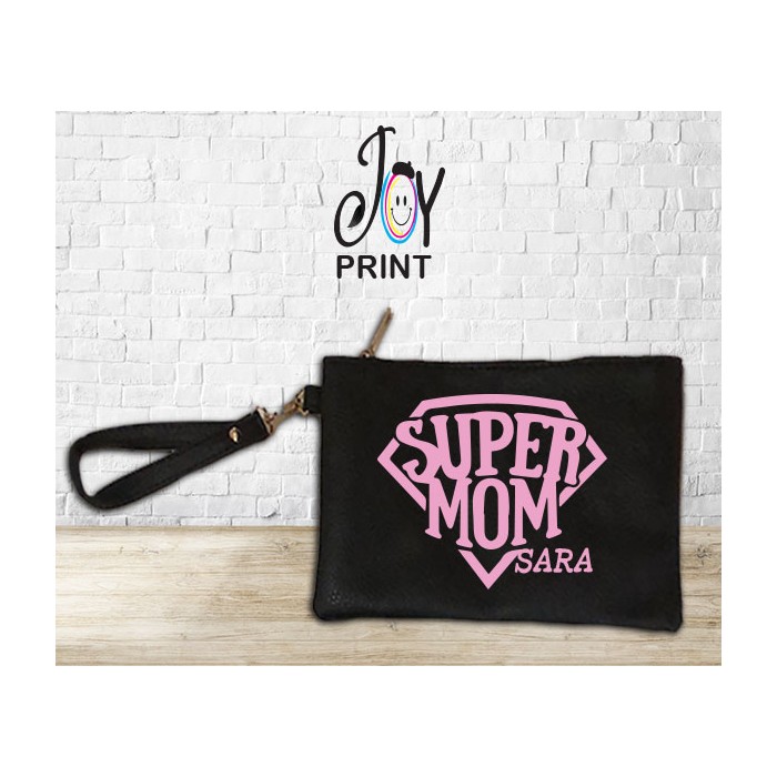 Pochette donna festa della mamma Super Mom personalizzata con nome Rosa