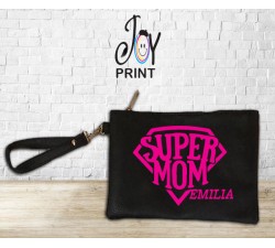 Pochette donna festa della mamma Super Mom personalizzata con nome Fuxia