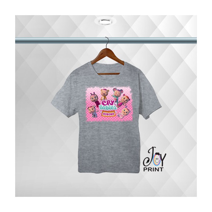 T Shirt bambina personalizzata con nome Cry Babies grigia