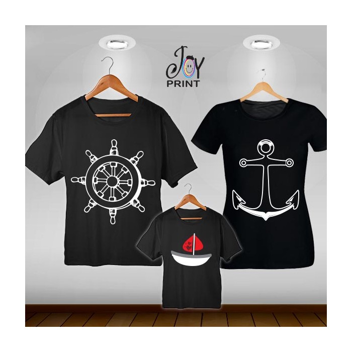 Tris T-shirt/body  Famiglia di mare Nero