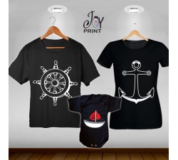 Tris T-shirt/body  Famiglia di mare Nero