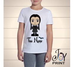 Shirt bambino personalizzata con nome Mercoledì Addams Cartoon