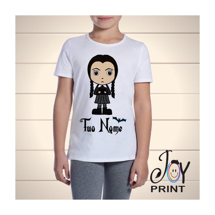 Shirt bambino personalizzata con nome Mercoledì Addams Cartoon