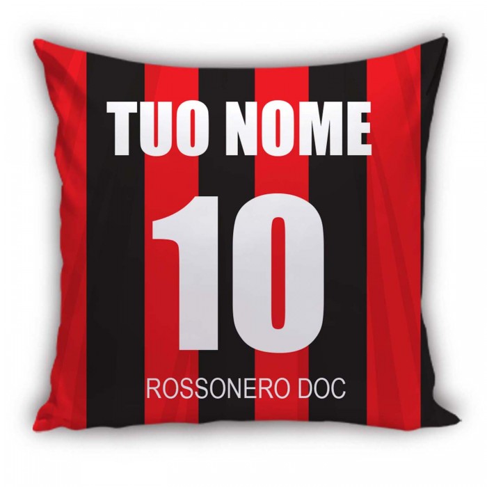Cuscino Calcio Rosso Nero Personalizzato con Nome e Numero - idea regalo