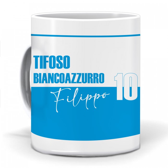 Tazza Tifoso BiancoAzzurro Personalizzata con nome e numero - idea regalo