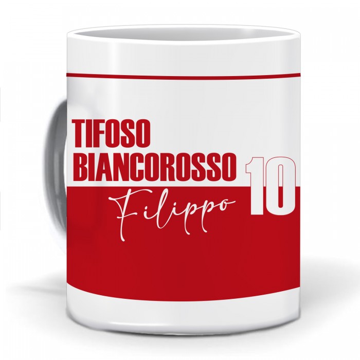 Tazza Tifoso BiancoRosso Personalizzata con nome e numero - idea regalo