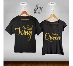 Coppia di t shirt King & queen oro reali