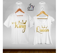 Coppia di t shirt King & queen oro reali