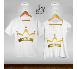 Coppia di t shirt King & queen corona oro