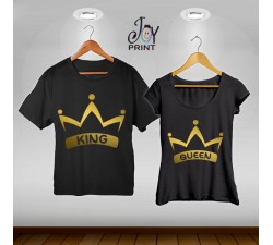 Coppia di t shirt King & queen corona oro