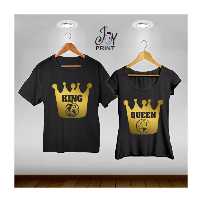 Coppia di t shirt King & queen leoni oro