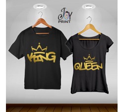 Coppia di t shirt King & queen graffiti oro