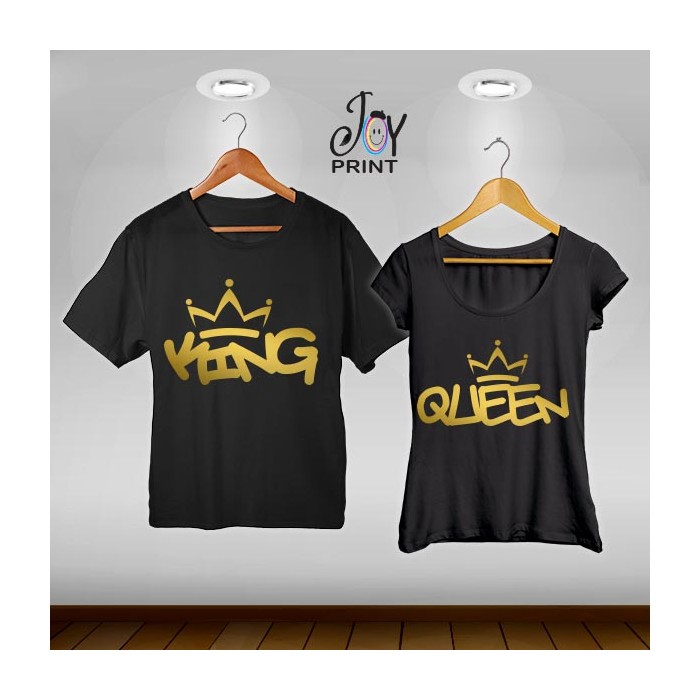 Coppia di t shirt King & queen graffiti oro