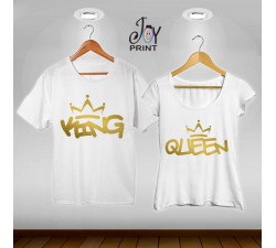 Coppia di t shirt King & queen graffiti oro