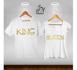 Coppia di t shirt King & queen love oro