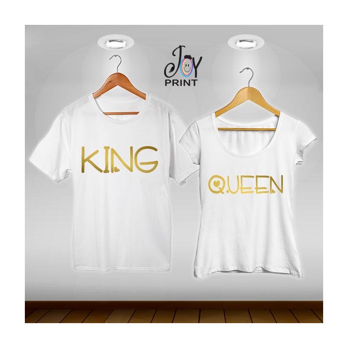 Coppia di t shirt King & queen love oro