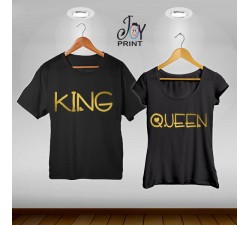 Coppia di t shirt King & queen love oro