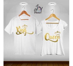 Coppia di t shirt King & queen royalty oro